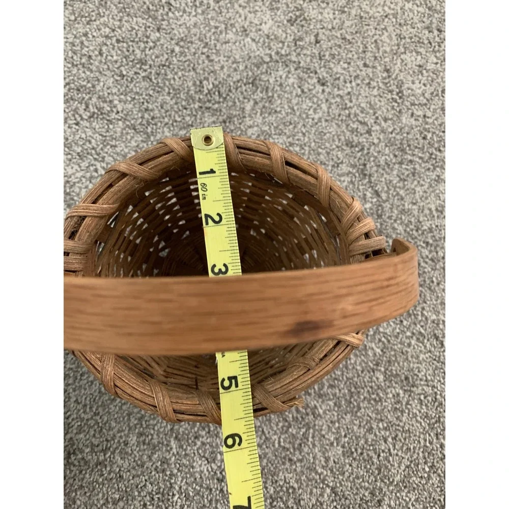Vintage 1990 Hand Woven Wood Basket Rustic Cottagecore Boho Minimalist Retro 90s